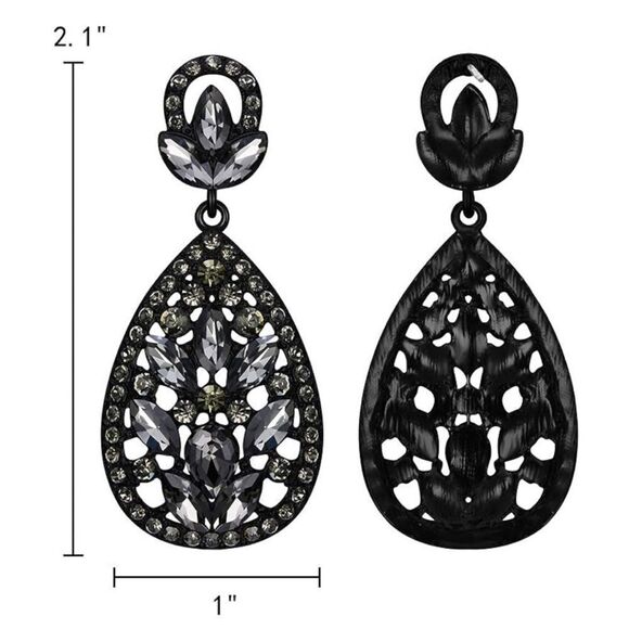 Carbon Black with Charcoal Gray Austrian Crystal Teardrop Chandelier Earrings - Picture 7 of 7